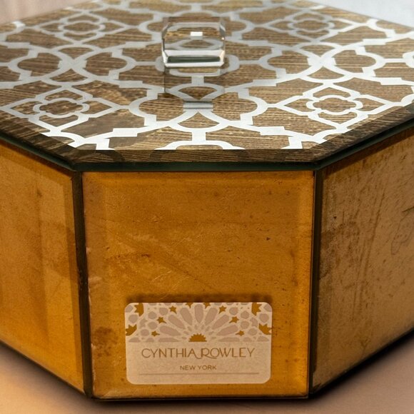 Cynthia Rowley New York Mirrored Beveled Glass Jewelry Trinket Box Golden Octago - Picture 3 of 16